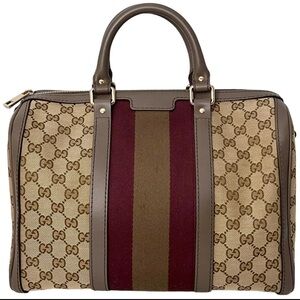 Gucci Brown and Burgundy Signature Boston Bag